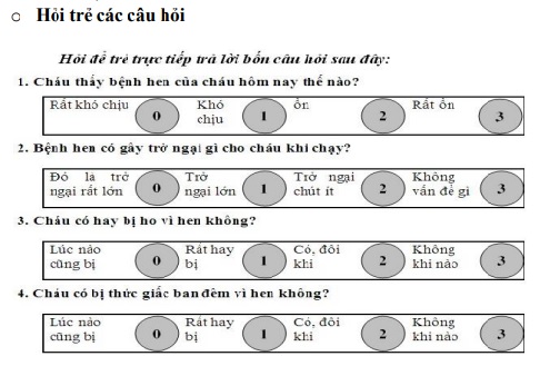 test kiểm soát hen trẻ từ 4 đến 11 tuổi